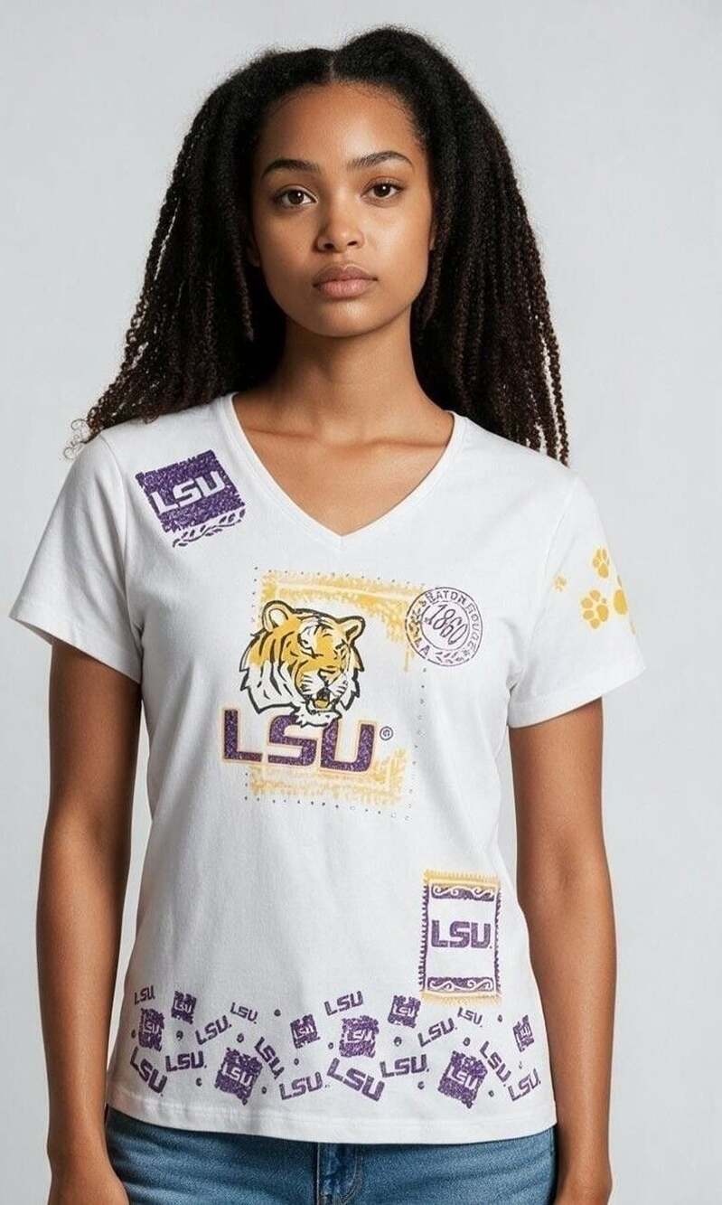 P. Michael LSU Tigers V-Neck T-Shirt Size M White